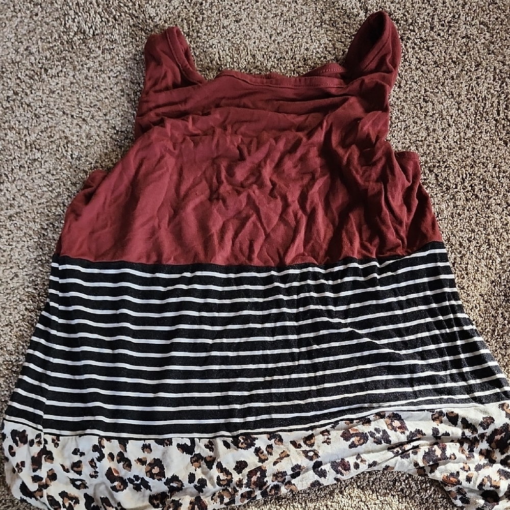 Maurices Red and Black Striped Tank Top with Leopard Accent